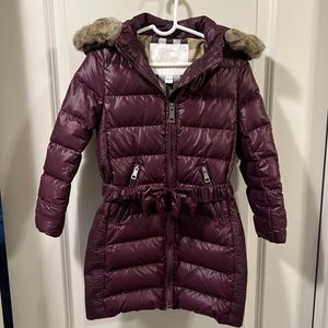 Burberry Girls Size 5Y Purple Janie Hooded Down Belted Puffer Jacket Coat
